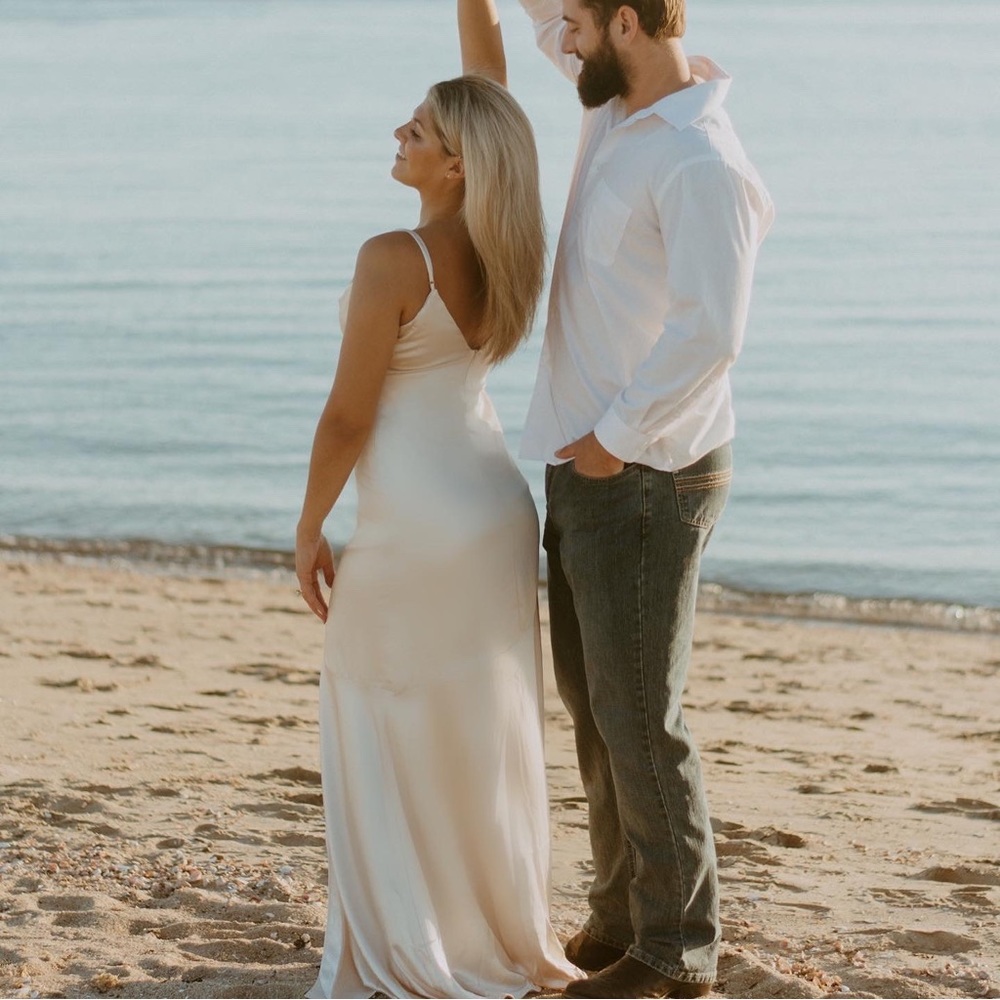 Lulus Moment in the Spotlight Champagne Satin Cowl Neck Maxi Dress